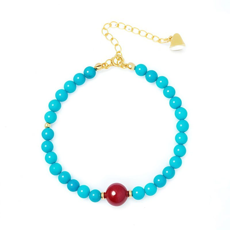 Pulsera de Purificación en Plata 925 con Turquesa y Cinabrio Turquoise Cinnabar Purification Bracelet in 925 Silver