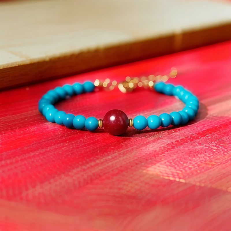 Pulsera de Purificación en Plata 925 con Turquesa y Cinabrio Turquoise Cinnabar Purification Bracelet in 925 Silver