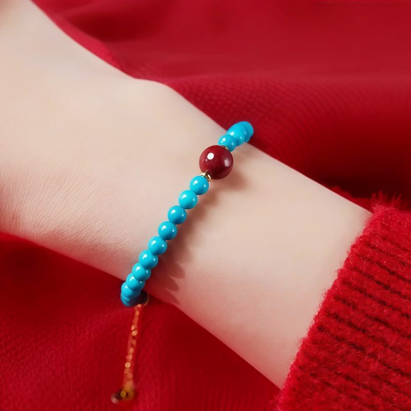 Pulsera de Purificación en Plata 925 con Turquesa y Cinabrio Turquoise Cinnabar Purification Bracelet in 925 Silver