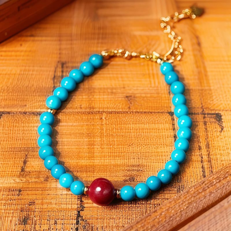 Pulsera de Purificación en Plata 925 con Turquesa y Cinabrio Turquoise Cinnabar Purification Bracelet in 925 Silver