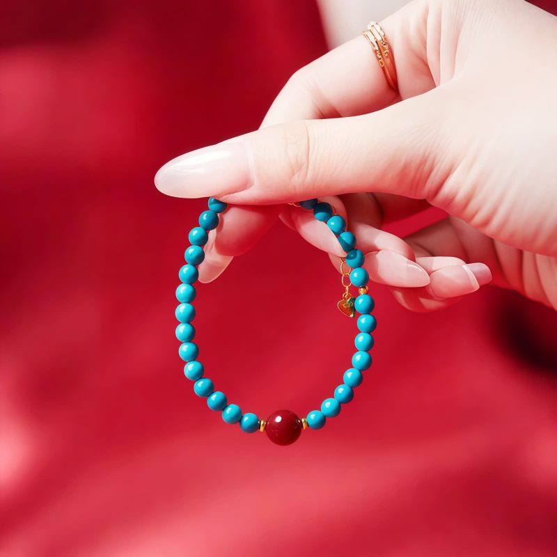 Pulsera de Purificación en Plata 925 con Turquesa y Cinabrio Turquoise Cinnabar Purification Bracelet in 925 Silver