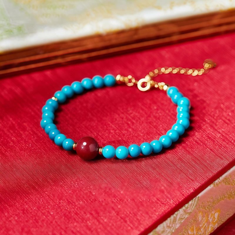 Pulsera de Purificación en Plata 925 con Turquesa y Cinabrio Turquoise Cinnabar Purification Bracelet in 925 Silver