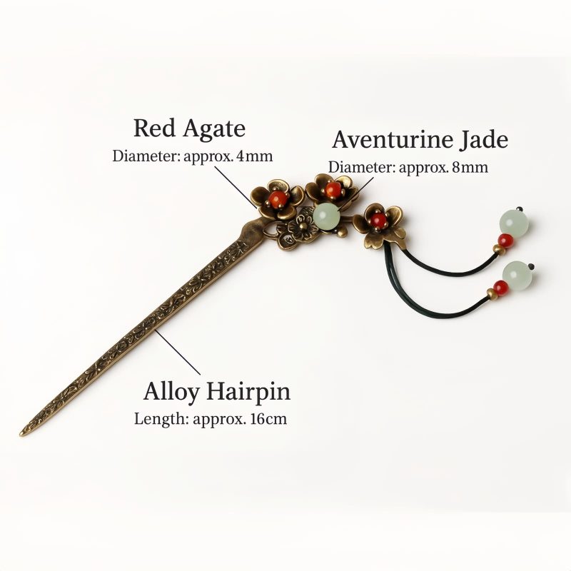Green Aventurine & Red Agate Floral Soothing Hairpin Green Aventurine & Red Agate Floral Soothing Hairpin