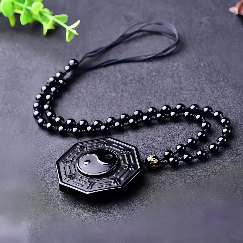 Black Obsidian Stone Yin Yang Pendant Necklace Black Obsidian Stone Yin Yang Pendant Necklace