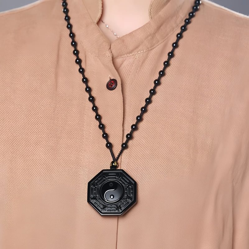 Black Obsidian Stone Yin Yang Pendant Necklace Black Obsidian Stone Yin Yang Pendant Necklace