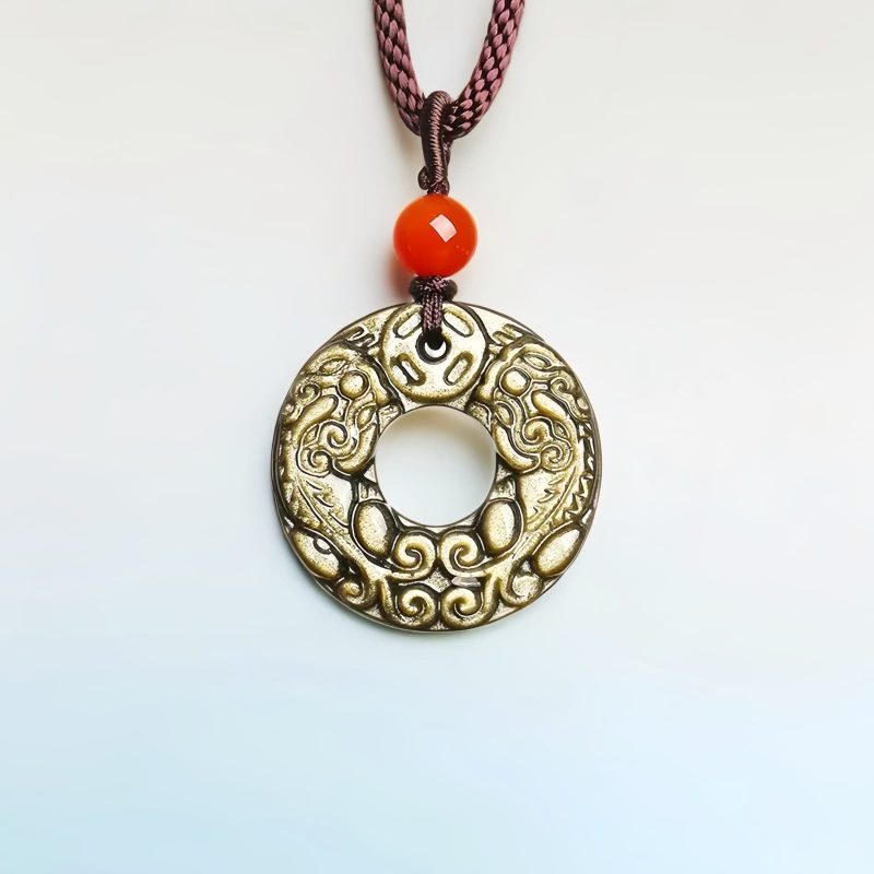 Gold Sheen Obsidian Pixiu Wealth Necklace Gold Sheen Obsidian Pixiu Wealth Necklace