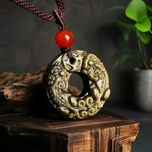 Collar de Obsidiana Dorada con Pixiu para la Prosperidad