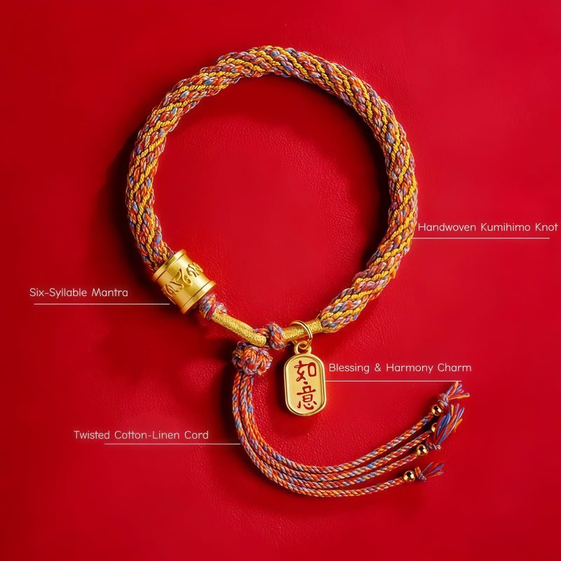 Pulsera Tibetana de los Cinco Colores con Mantra Om Mani Padme Hum y Dije Ruyi Tibetan Multicolored Om Mani Padme Hum Ruyi Charm Bracelet
