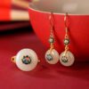 Schmuckset aus Hetian-Jade & Lotus: Ring & Ohrringe Hetian Jade Lotus Luck Ring & Earrings Set - 1