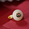 Schmuckset aus Hetian-Jade & Lotus: Ring & Ohrringe Hetian Jade Lotus Luck Ring & Earrings Set - 3