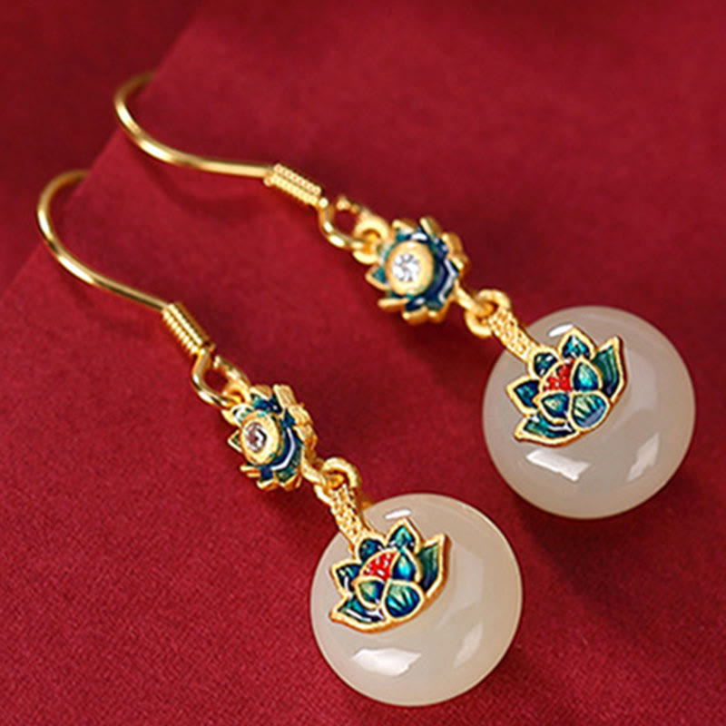 Schmuckset aus Hetian-Jade & Lotus: Ring & Ohrringe Hetian Jade Lotus Luck Ring & Earrings Set - 9