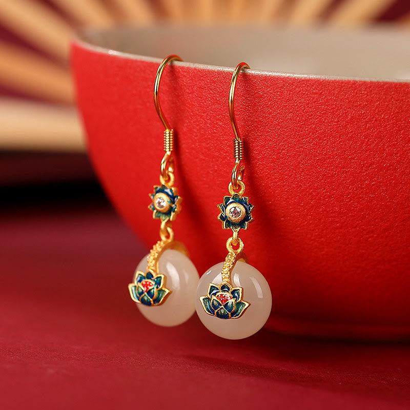 Schmuckset aus Hetian-Jade & Lotus: Ring & Ohrringe Hetian Jade Lotus Luck Ring & Earrings Set - 6