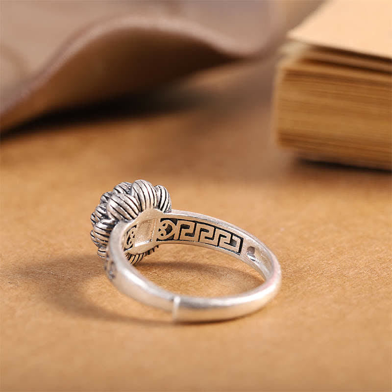 Tibeter Ring aus 925er Sterlingsilber mit rotem Achat und Lotusblüte Tibetan 925 Sterling Silver Lotus Red Agate Blessing Ring - 10