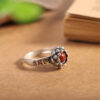 Tibeter Ring aus 925er Sterlingsilber mit rotem Achat und Lotusblüte Tibetan 925 Sterling Silver Lotus Red Agate Blessing Ring - 9