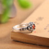 Tibeter Ring aus 925er Sterlingsilber mit rotem Achat und Lotusblüte Tibetan 925 Sterling Silver Lotus Red Agate Blessing Ring - 7