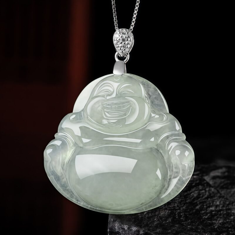 925 Silver Jade Laughing Buddha Necklace 925 Silver Jade Laughing Buddha Necklace - 7