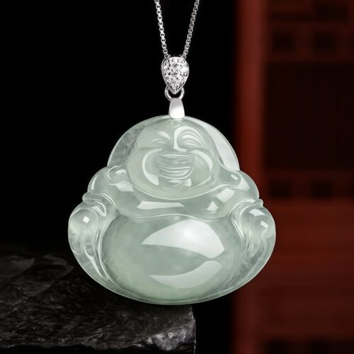 925 Silver Jade Laughing Buddha Necklace - 1 925 Silver Jade Laughing Buddha Necklace - 1