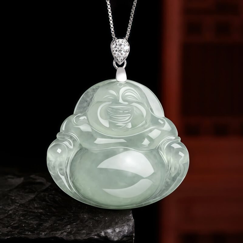 925 Silver Jade Laughing Buddha Necklace 925 Silver Jade Laughing Buddha Necklace - 1