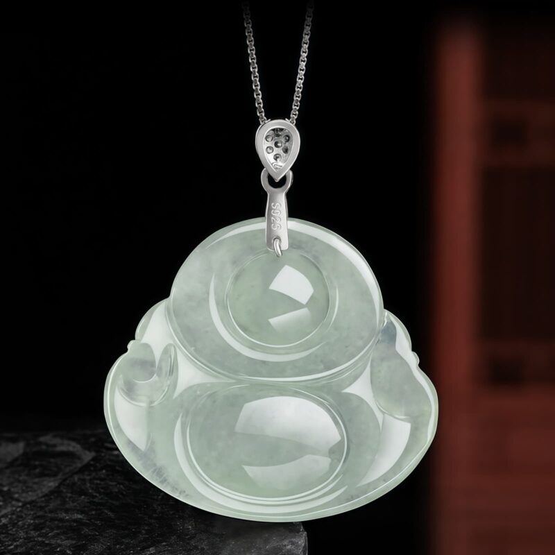 925 Silver Jade Laughing Buddha Necklace 925 Silver Jade Laughing Buddha Necklace - 5