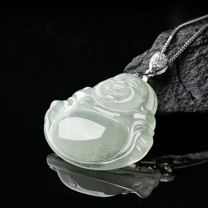 925 Silver Jade Laughing Buddha Necklace 925 Silver Jade Laughing Buddha Necklace - 4