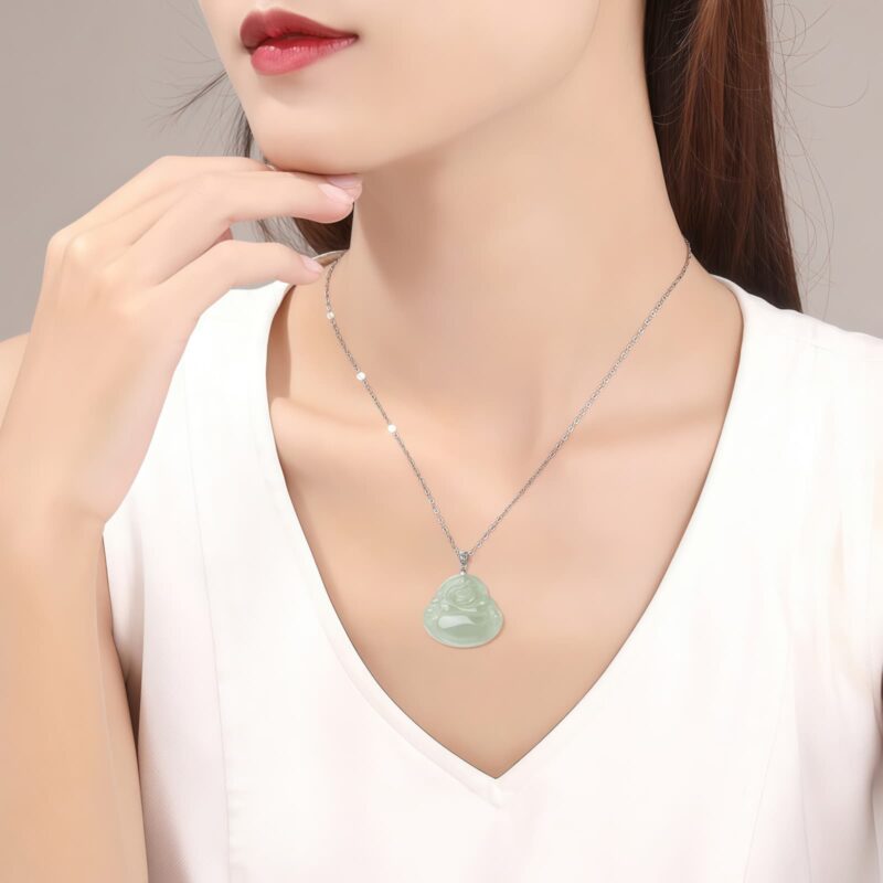 925 Silver Jade Laughing Buddha Necklace 925 Silver Jade Laughing Buddha Necklace - 9