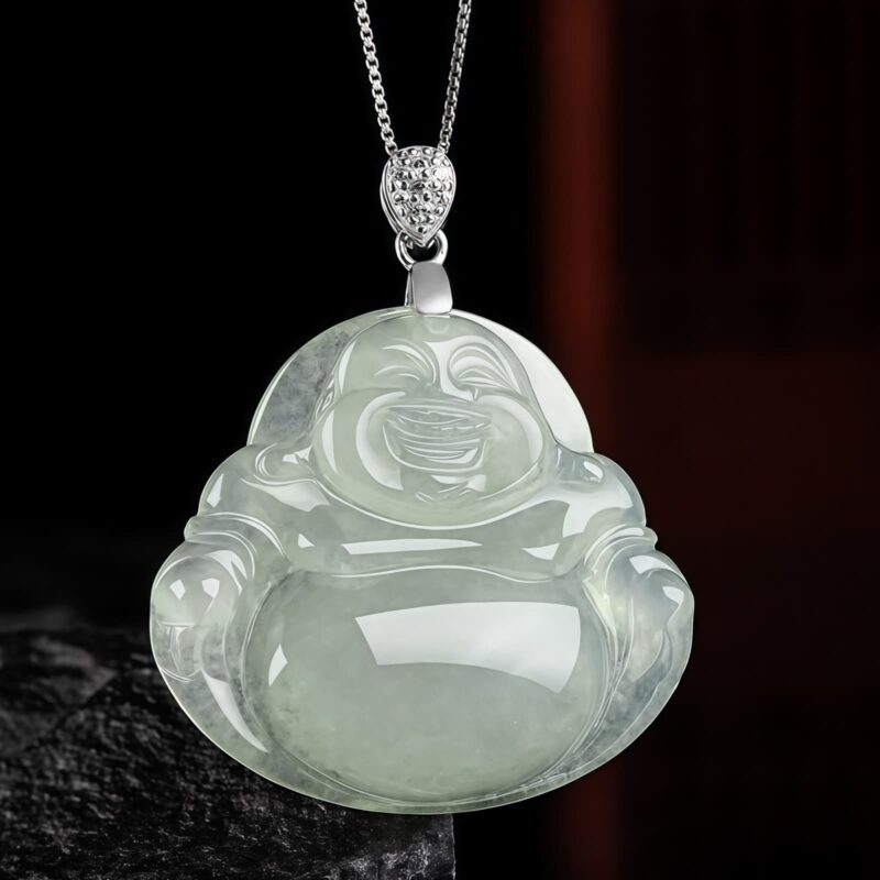 925 Silver Jade Laughing Buddha Necklace 925 Silver Jade Laughing Buddha Necklace - 6
