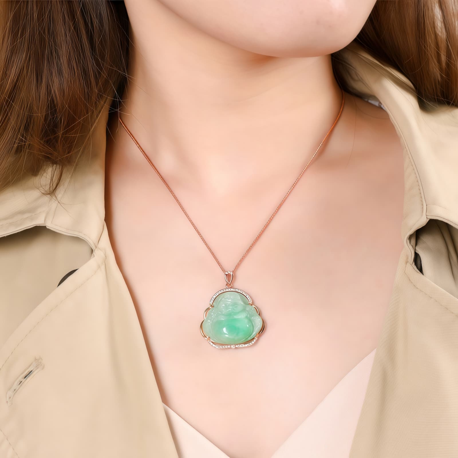 925 Silver Laughing Buddha Jade Necklace - 3