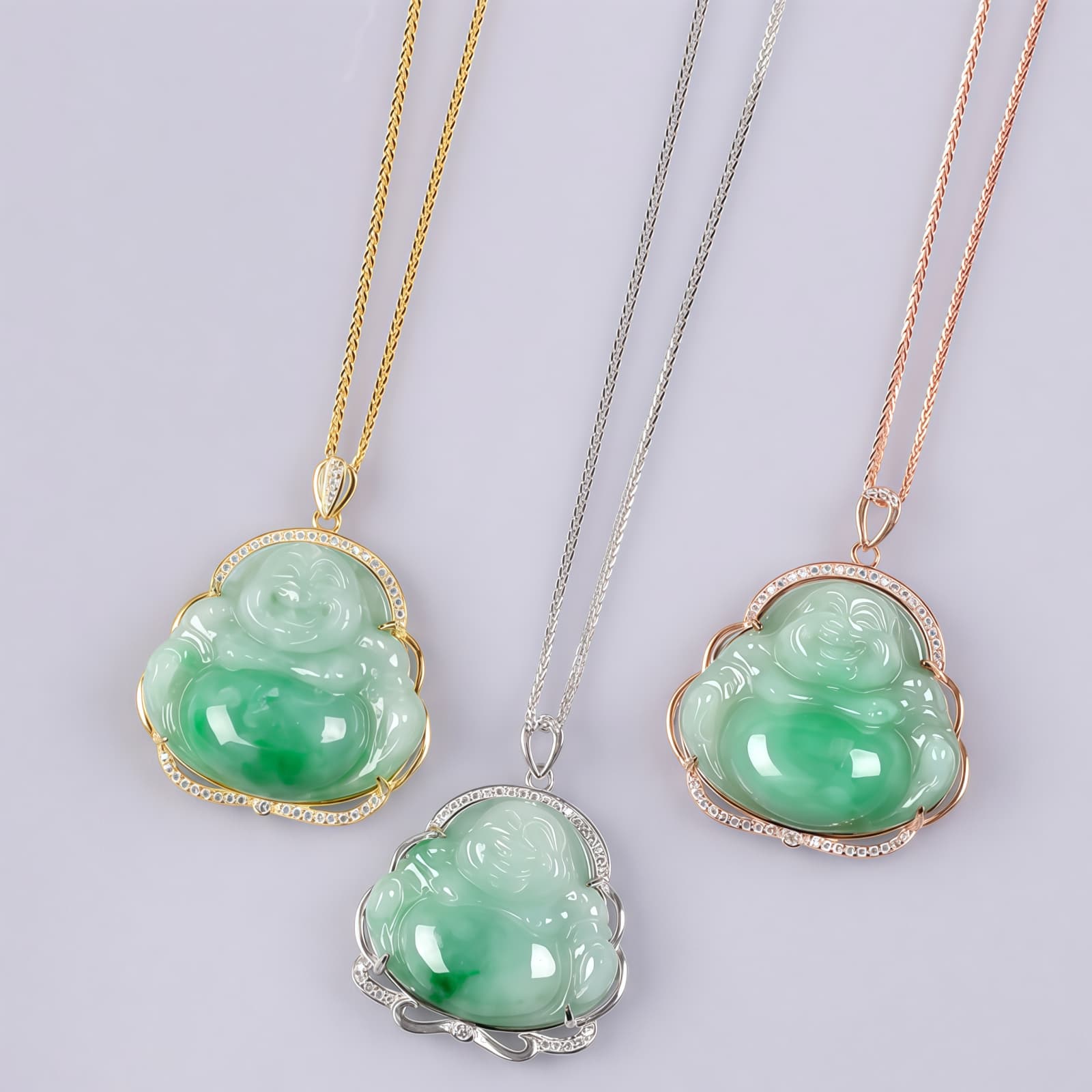 925 Silver Laughing Buddha Jade Necklace - 9