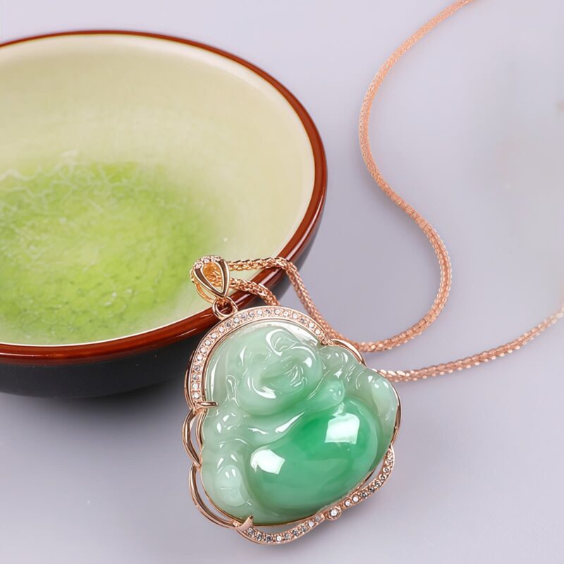 925 Silver Laughing Buddha Jade Necklace - 2