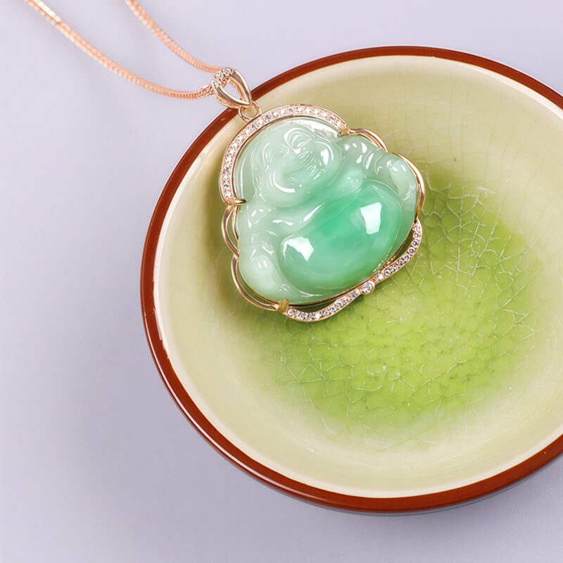 925 Silver Laughing Buddha Jade Necklace - 7