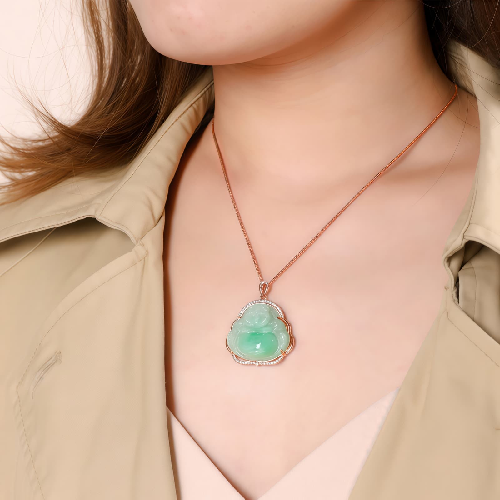 925 Silver Laughing Buddha Jade Necklace - 5