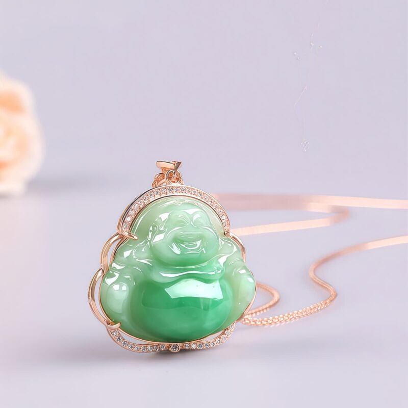 925 Silver Laughing Buddha Jade Necklace - 1