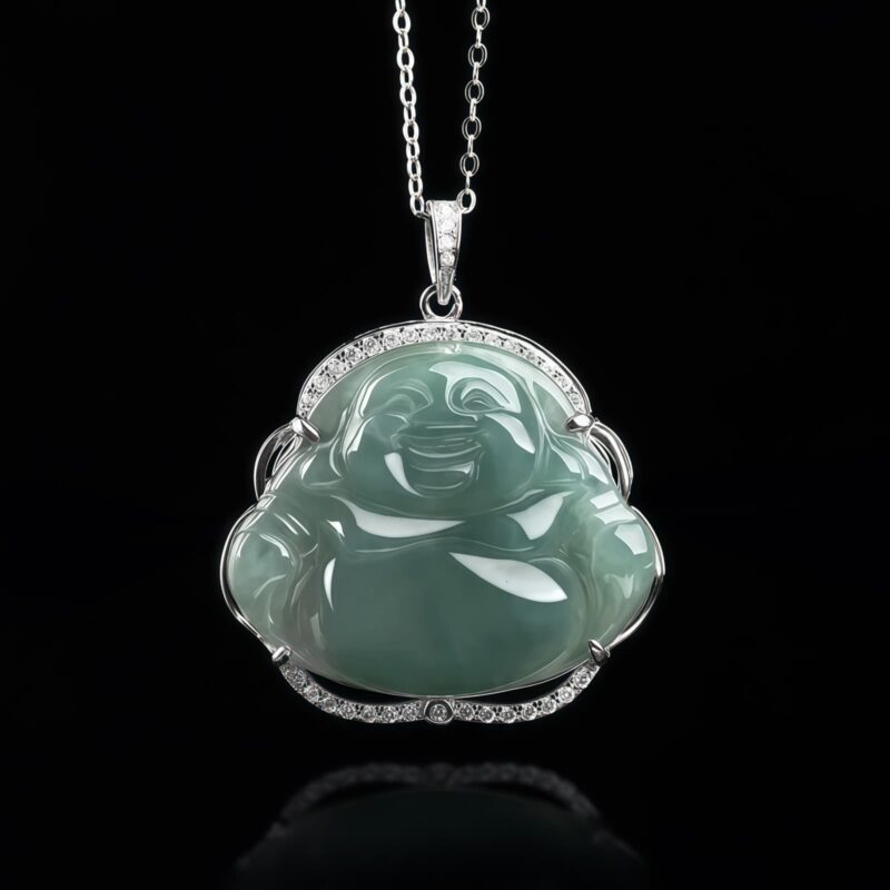 925 Silver Laughing Buddha Jade Pendant Necklace - 4