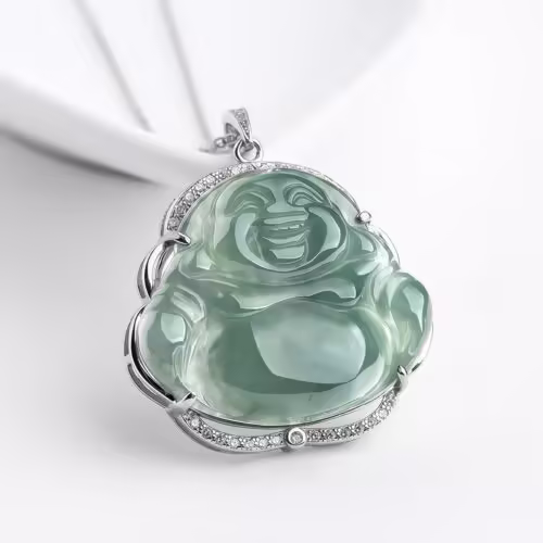 925 Silver Laughing Buddha Jade Pendant Necklace - 1 925 Silver Laughing Buddha Jade Pendant Necklace - 1