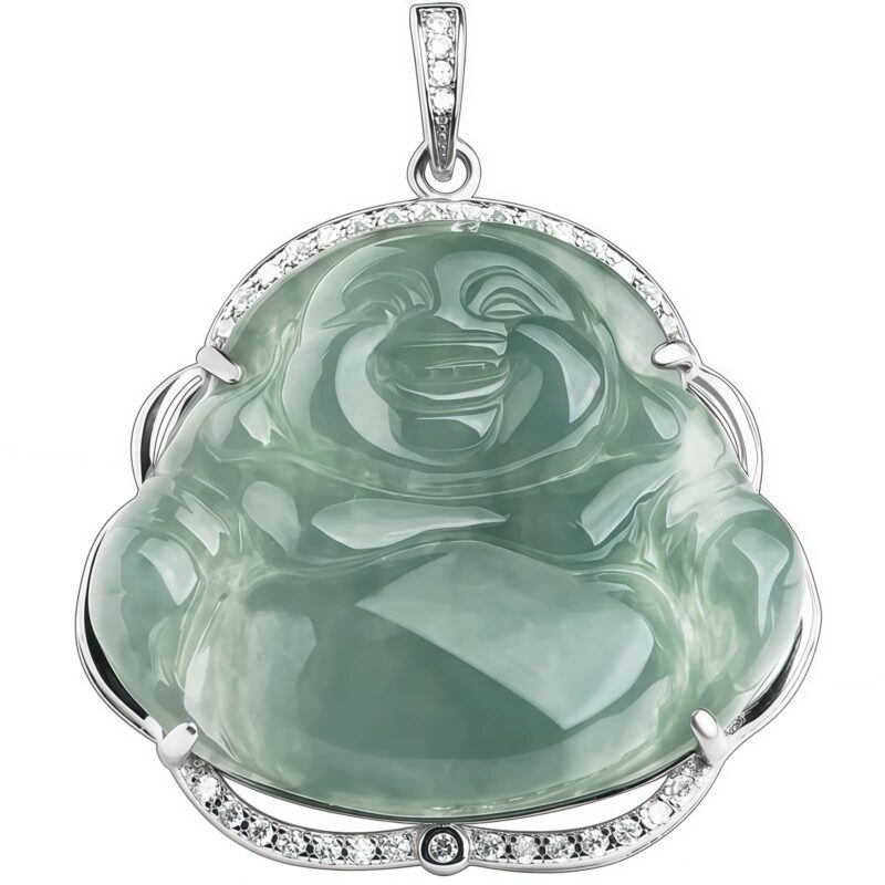 925 Silver Laughing Buddha Jade Pendant Necklace - 5