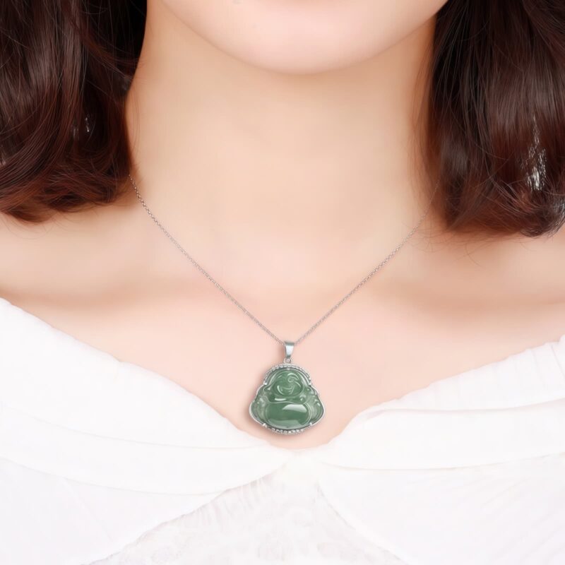 925 Silver Laughing Buddha Pendant Necklace - 8