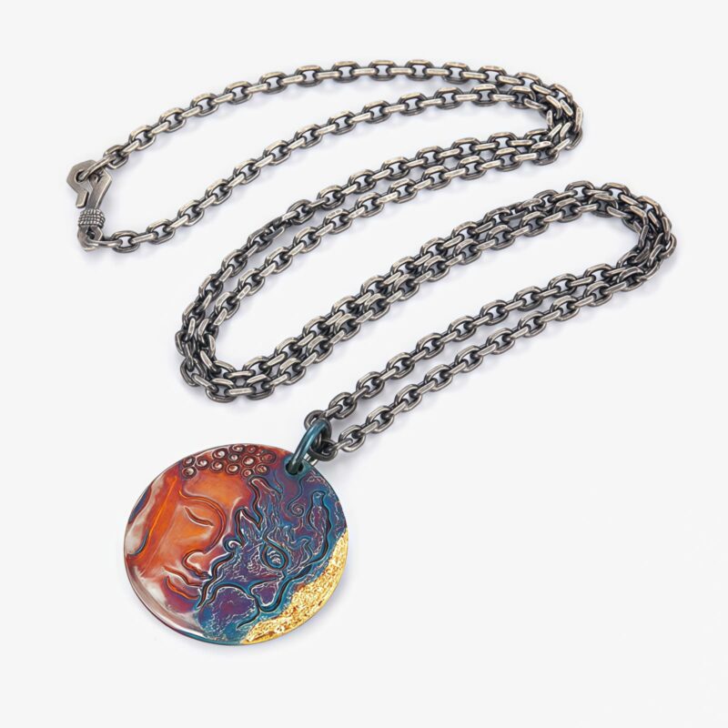 999 Silver & 24K Gold Half Demon Half Buddha Necklace - 11