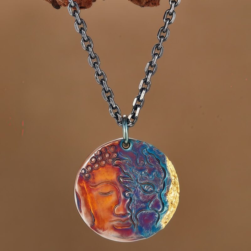 999 Silver & 24K Gold Half Demon Half Buddha Necklace - 3