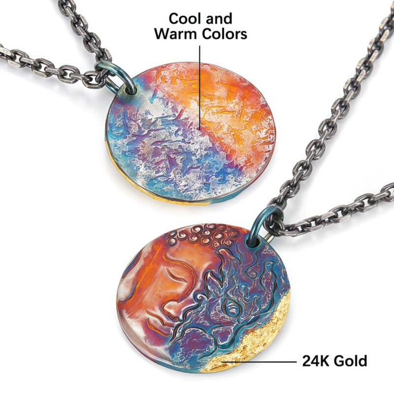 999 Silver & 24K Gold Half Demon Half Buddha Necklace - 6