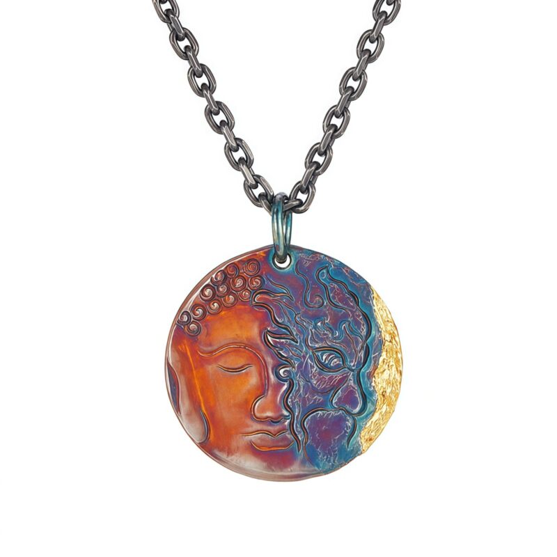 999 Silver & 24K Gold Half Demon Half Buddha Necklace - 4