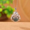 999 Silver Laughing Buddha Cyan Jade Pendant Necklace 999 Silver Laughing Buddha Cyan Jade Pendant Necklace - 2