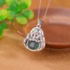 999 Silver Laughing Buddha Cyan Jade Pendant Necklace 999 Silver Laughing Buddha Cyan Jade Pendant Necklace - 1