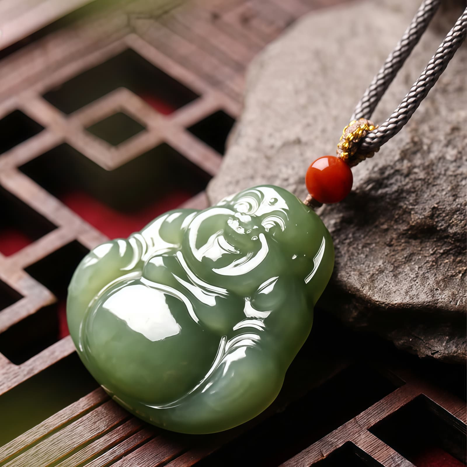 Hetian Jade Laughing Buddha Abundance Pendant Necklace - 4