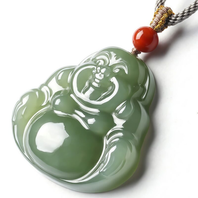 Hetian Jade Laughing Buddha Abundance Pendant Necklace - 10