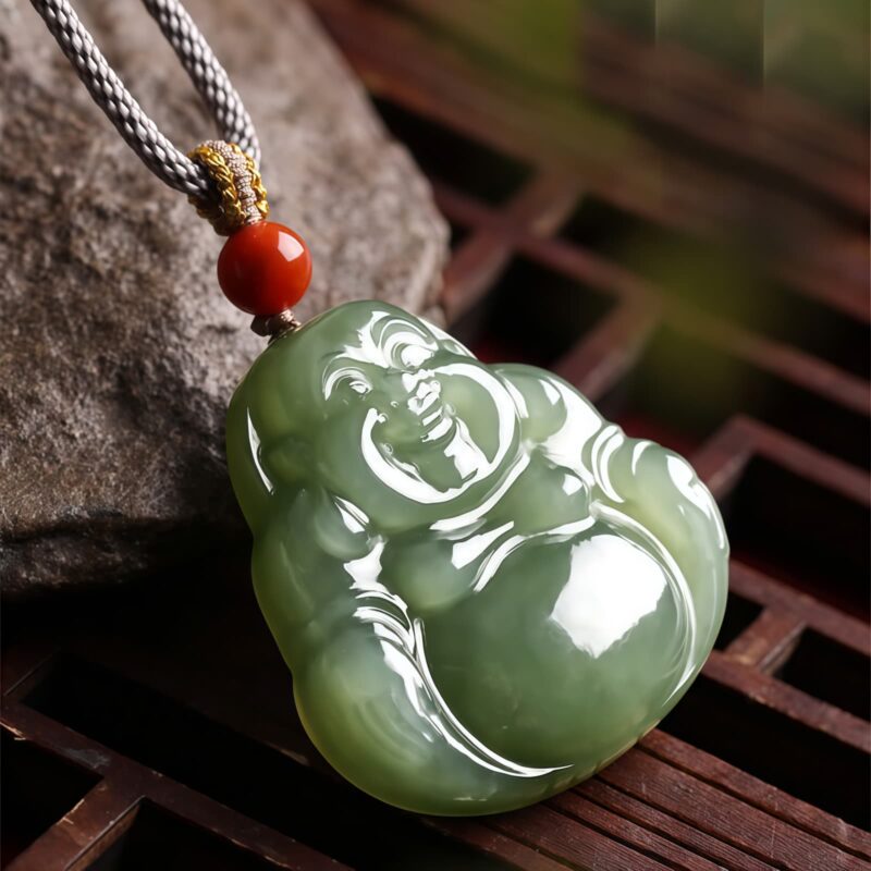 Hetian Jade Laughing Buddha Abundance Pendant Necklace - 2