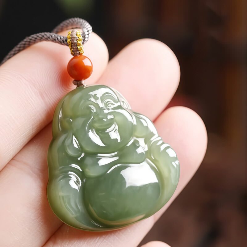 Hetian Jade Laughing Buddha Abundance Pendant Necklace - 3
