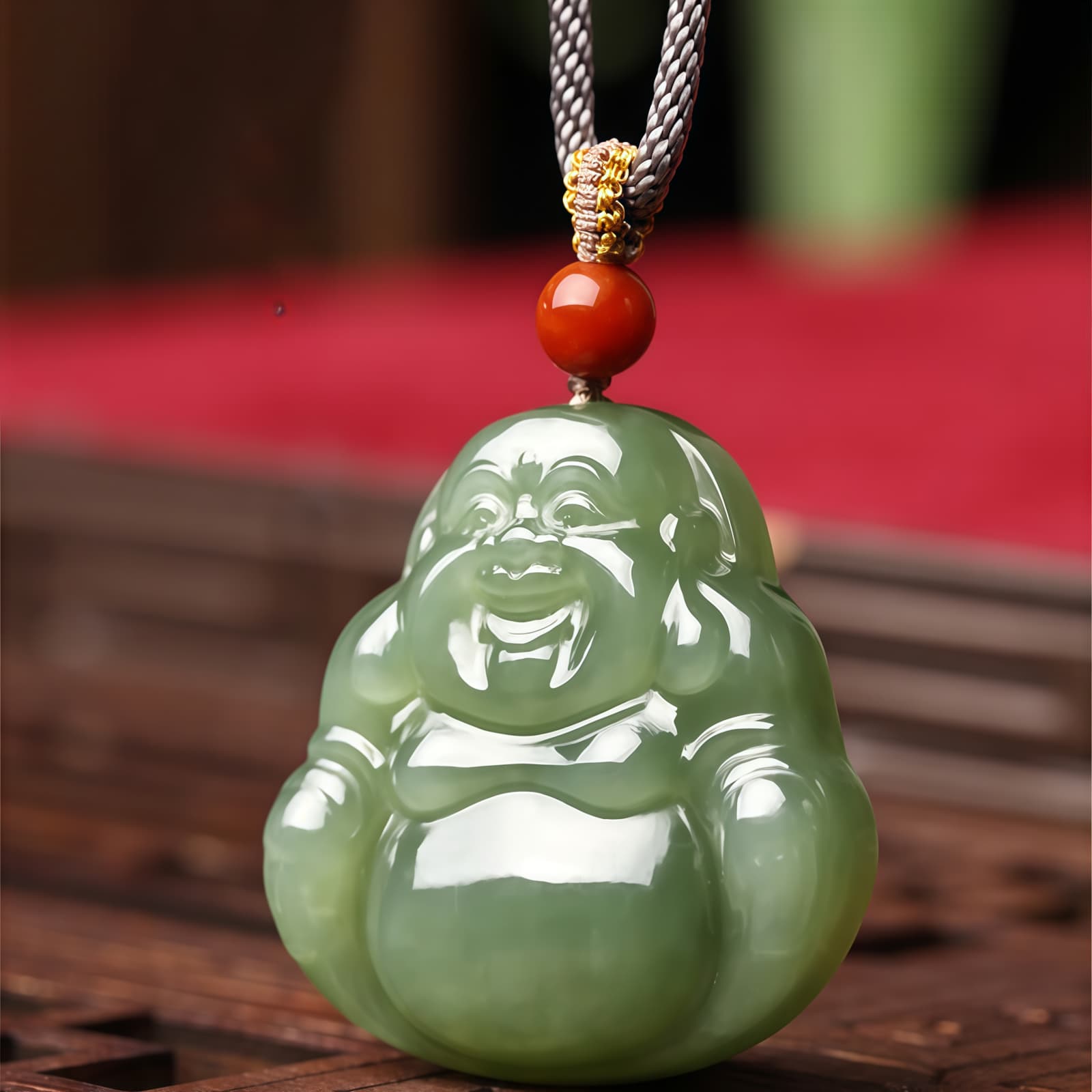 Hetian Jade Laughing Buddha Abundance Pendant Necklace - 6