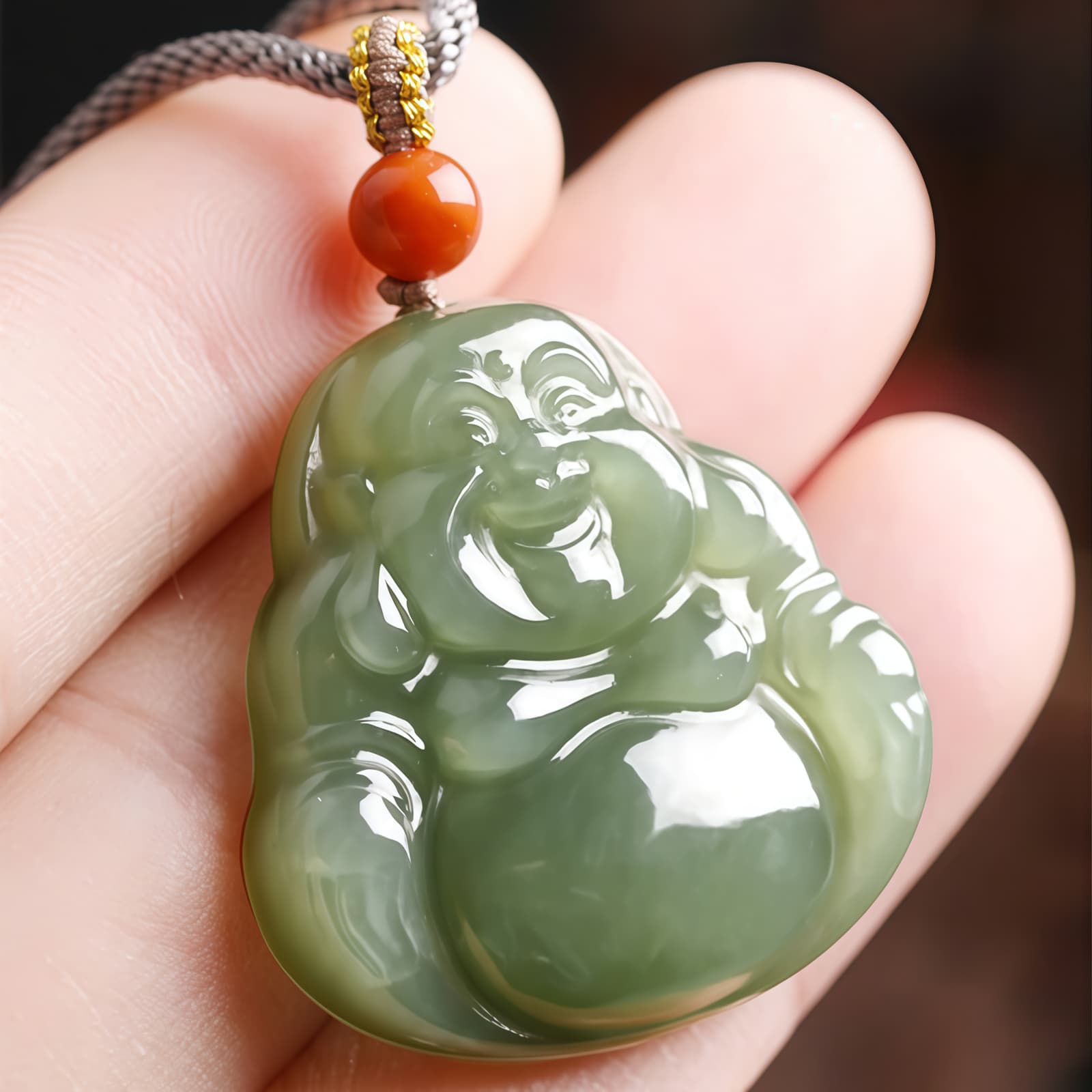 Hetian Jade Laughing Buddha Abundance Pendant Necklace - 8