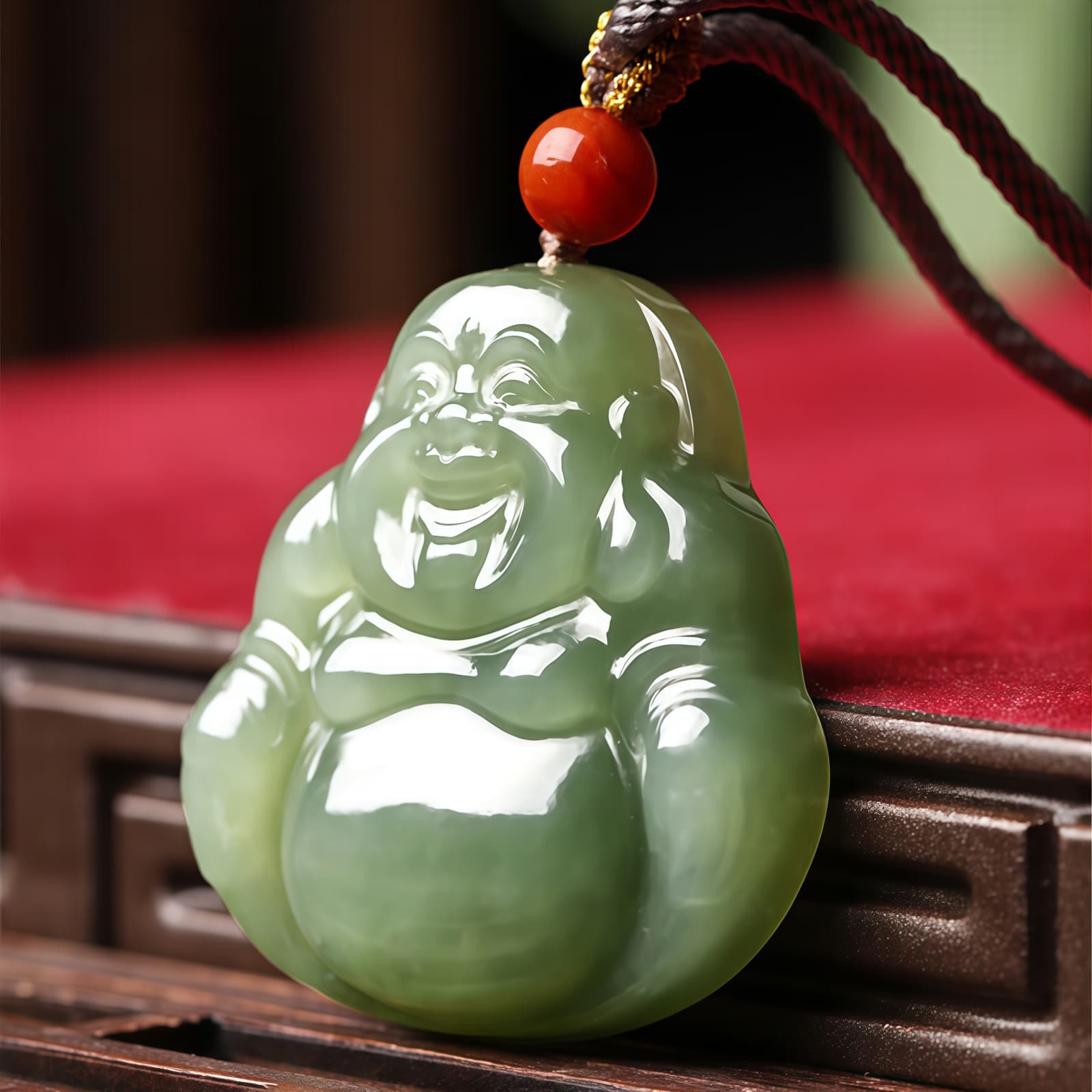 Hetian Jade Laughing Buddha Abundance Pendant Necklace - 5