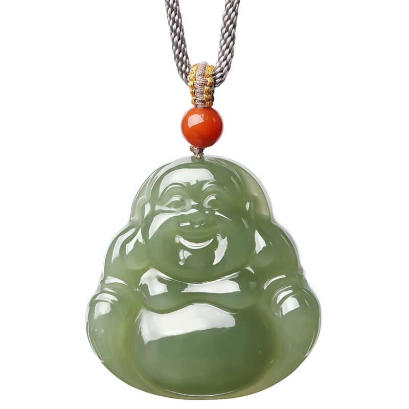 Hetian Jade Laughing Buddha Abundance Pendant Necklace - 11